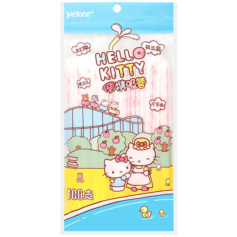 Одноразовая соломинка Yijie Hello Kitty в индивидуальной упаковке, пригодная для сгибания пищевых продуктов, для детей, беременных женщин, младенцев, пьющих Буйволиное молоко Изображение 1