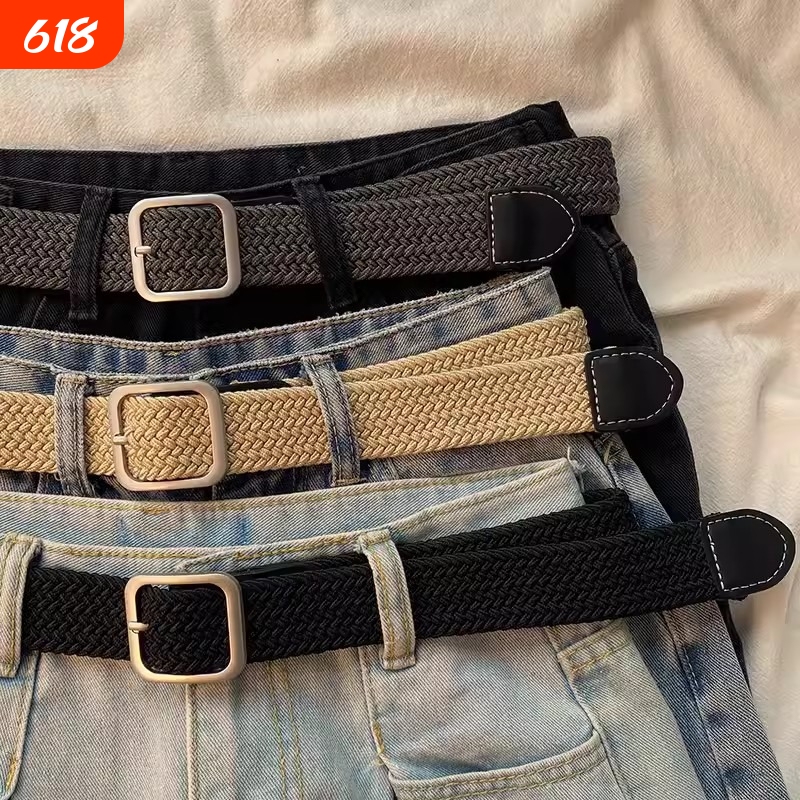 Belt Without Holes, No-Punch Woven Canvas Men's Korean Fashion Ins-Style Trendy Versatile Student Pants Belt Belt Without Holes, No-Punch Woven Canvas Men's Korean Fashion Ins-Style Trendy Versatile Student Pants Belt
