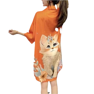 冰丝睡裙女夏季2024年新款网红风高级性感宽松大码衬衫睡衣可外穿