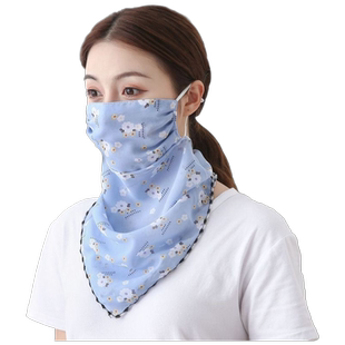 新款夏季防晒丝巾围脖大口罩女护颈面罩全遮脸面纱秋冬三角防风