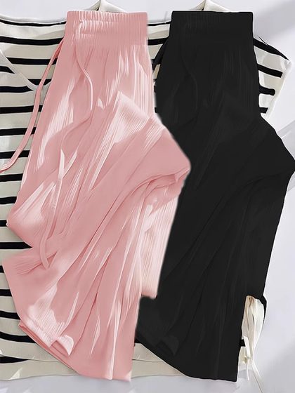 冰丝阔腿裤宽松垂感大码女装夏季薄款防蚊小个子窄版直筒休闲裤子