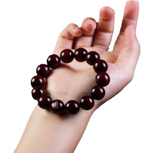 小叶紫檀手串天然十二生肖本命佛檀香木镶925银佛珠手链男女盘玩