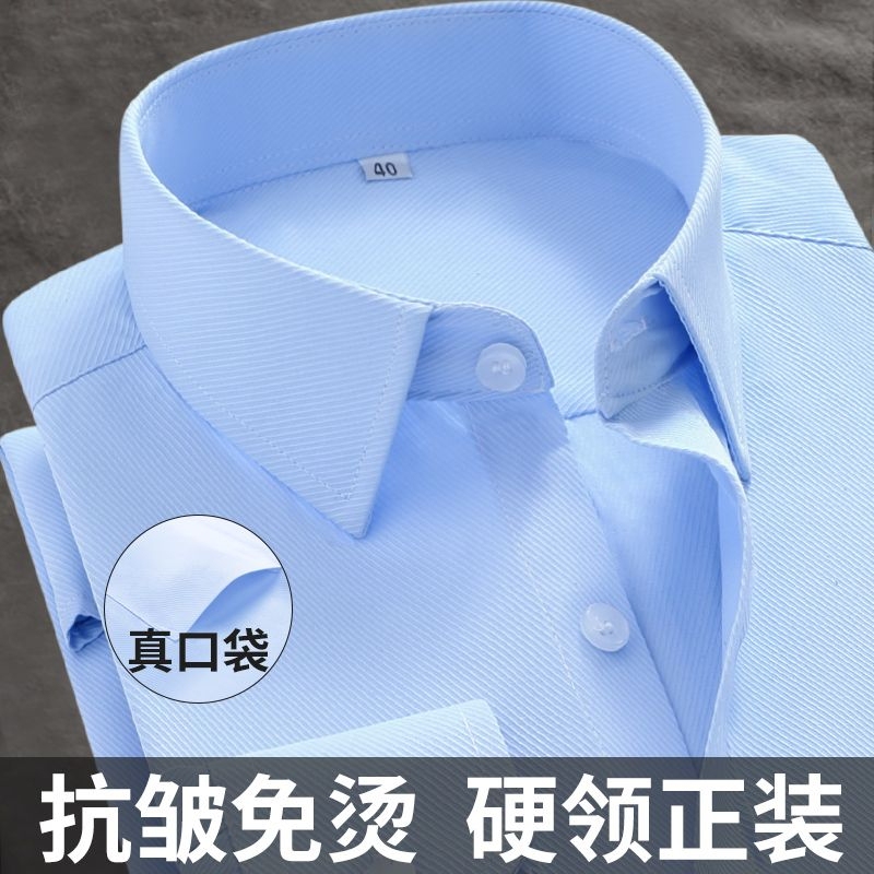 White Shirt Men's Long-Sleeved Shirt Workwear Spring and Autumn New Style Business Workwear Blue Formal Wear Anti-Wrinkle Pink