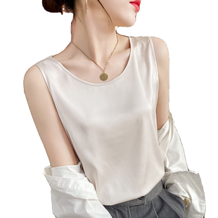 配西装背心吊带女内搭打底仿真丝仿桑蚕丝缎面宽松2026夏大码白色