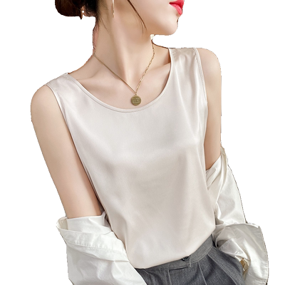 配西装圆领桑蚕丝缎面吊带背心