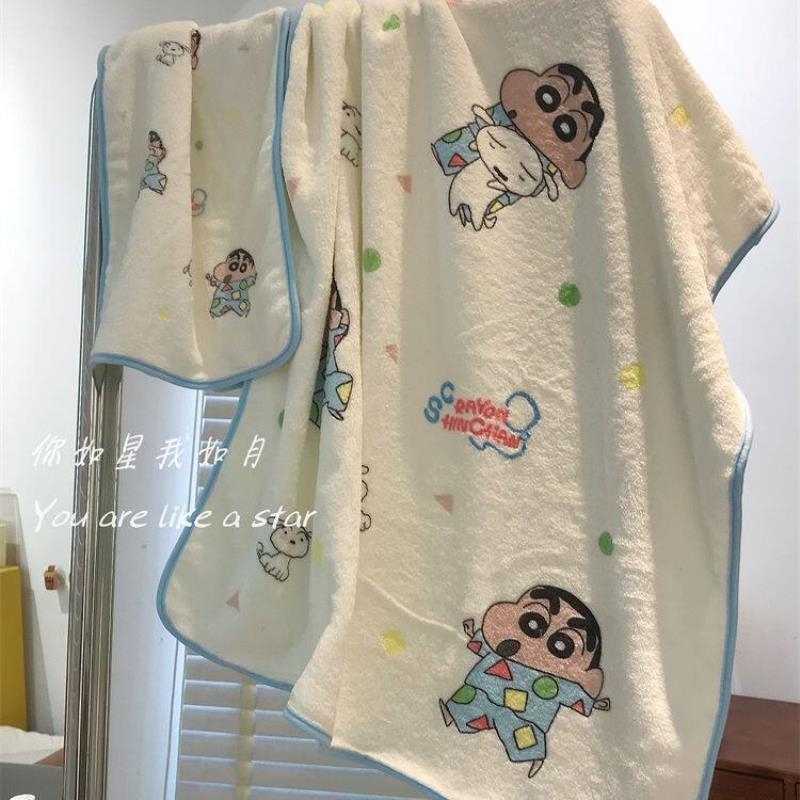 Crayon Shin-Chan Cute Bath Towel Two-Piece Set, Super Soft Absorbent Coral Face Wash Towel for Couples, Lint-Free Wrap Towel