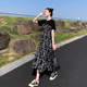 Summer 2024 New Hepburn Style Little Black Dress Mid-Length Spliced ​​​​Floral Skirt High Waist Slim Long Skirt Dress