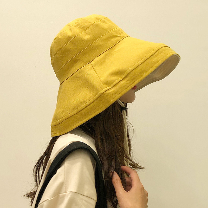 Cotton And Linen Double Side Turmeric (12Cm)summer Fisherman hat female veil Korean version Sunscreen ultraviolet rays sunshade Hat Big edge tide Versatile solar system ma'am fashion