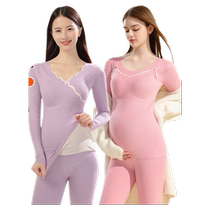 Pregnant womens autumn clothes and long trousers set autumn and winter plush velvet pregnancy thermal underwear postpartum confinement clothes breastfeeding pajamas for women