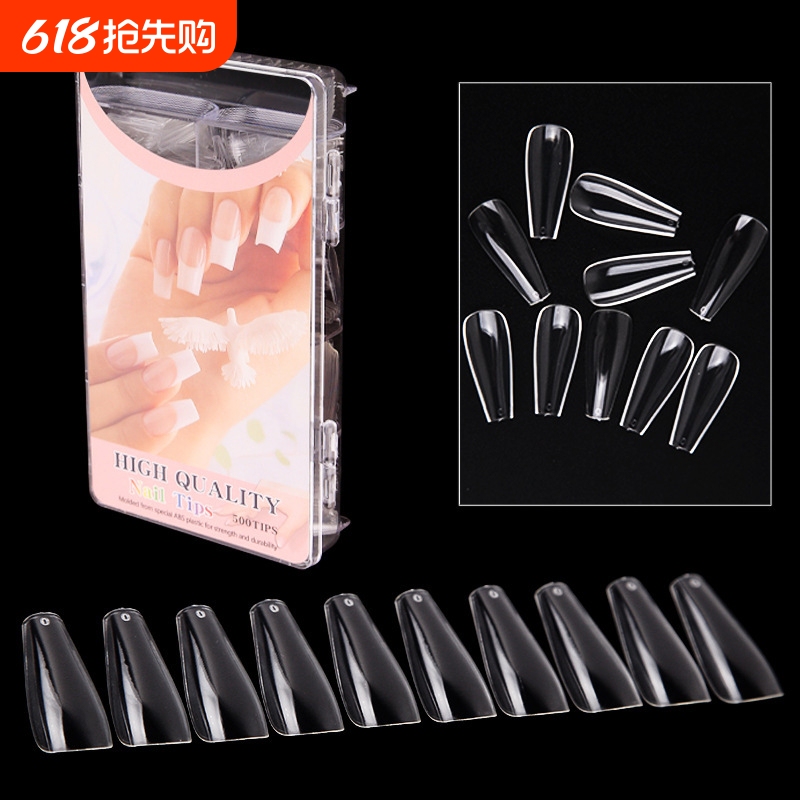 Cross-Border Flat-Tipped Ballet Nails, Seamless Nail Tips, T-Shaped Nail Art Stickers, Coffin Nails, 600 Pieces in a Box, Cross-Border Hot Selling