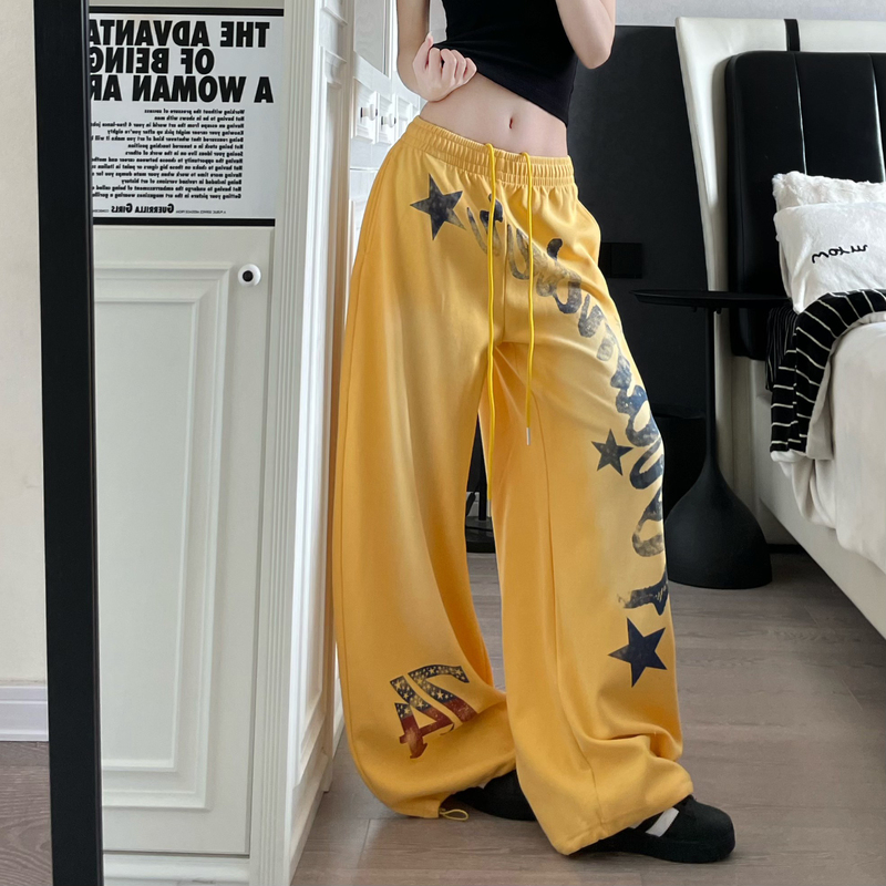 Tinb American Retro Design Letter Print Dopamine Yellow Pants Jazz Dance Sports Sweatpants Tinb American Retro Design Letter Print Dopamine Yellow Pants Jazz Dance Sports Sweatpants
