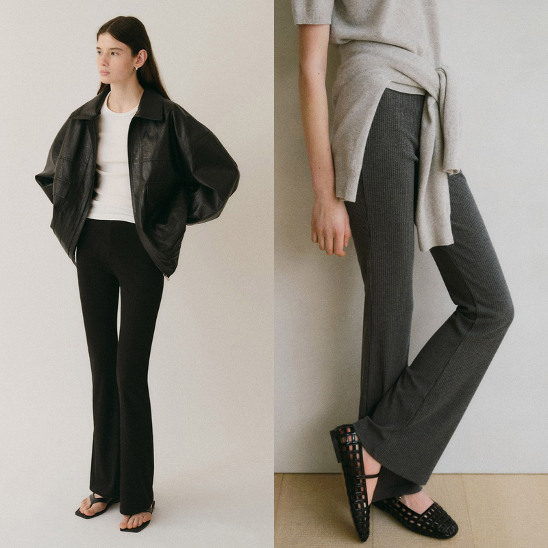 Mandyelim｜Cartoon-Leg-Enhancing Tool, Acetate Wool Warm Brushed Leggings, Ribbed Knit Flared Long Pants