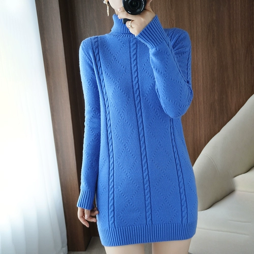 Длинный демисезонный свитер, трикотажный комплект, шерстяное платье, средней длины, увеличенная толщина, с акцентом на бедрах