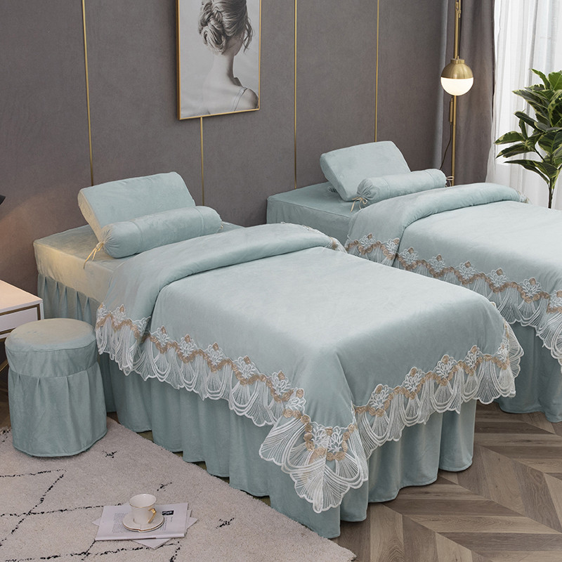 Beauty bedspread four-piece set simple high-end luxury Nordic massage beauty salon special bed cover with hole custom LOGO