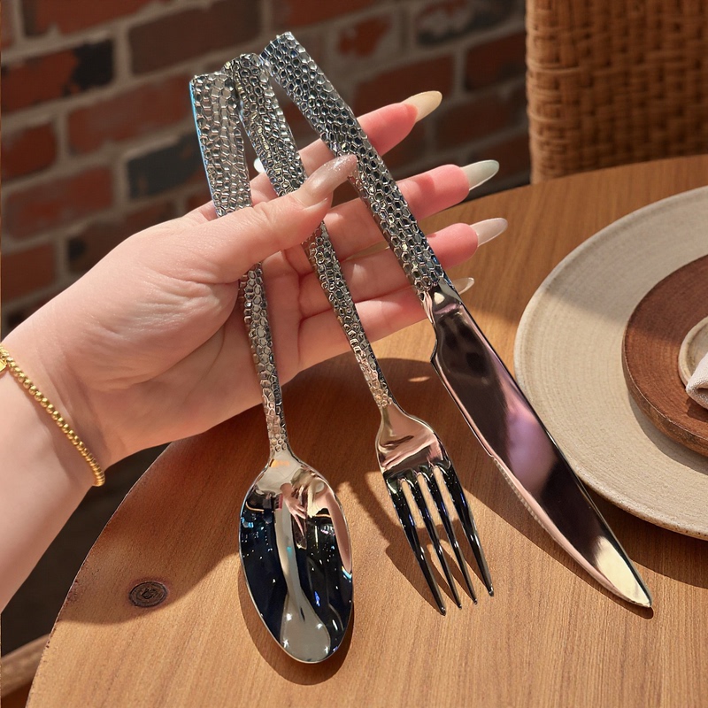 High-End, Exquisite, and Thick! 304 Stainless Steel Knife, Fork, and Spoon Western-Style Tableware Set, Restaurant Commercial Spoon and Fork Three-Piece Set