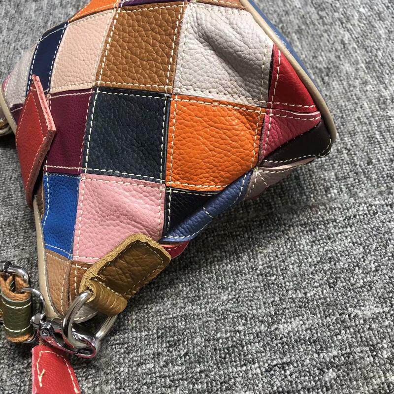 Bunter Eimerbeutel Aus Rindsleder Damen Schultertasche_voghion.com