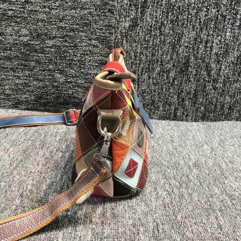 Bunter Eimerbeutel Aus Rindsleder Damen Schultertasche_voghion.com