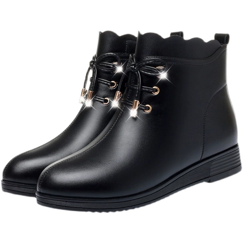 Утепленные туфли для матери, ботинки, короткие сапоги, нескользящая обувь для кожаной обуви, из натуральной кожи, мягкая подошва, для среднего возраста