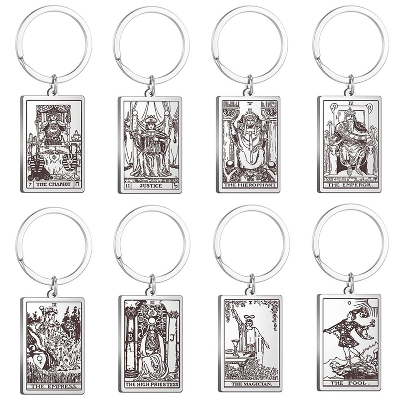 European and American New Popular Tarot Cards 22 Major Arcana Cards Keychain Stainless Steel Laser Tag Key Ring European and American New Popular Tarot Cards 22 Major Arcana Cards Keychain Stainless Steel Laser Tag Key Ring