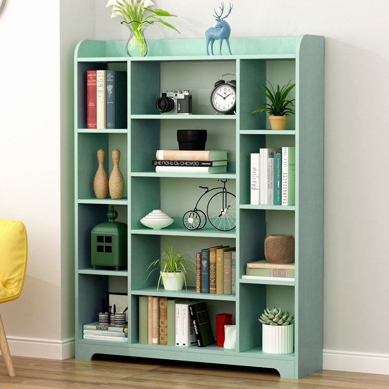 Simple multi-layer lattice hollow bookshelf length 75 100 width 24 height 72 106 136 green and white storage a