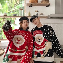 Christmas sweater couples elk outfit ins Super Fire Red couple sweater 2019 new exterior wear