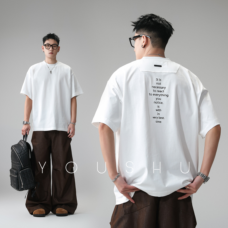 American-Style Trendy Brand Design Studded Round-Neck Letter Print Short-Sleeve T-Shirt for Men 2026 Summer New Loose Half-Sleeve