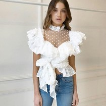  Womens Hollow Lace Frill Lace Up Shirt Womens Shirt Top