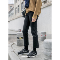 Korean version with high waist and black straight drum pants female elastic 90% students slim fit girl pants 100 hitch casual little leggings