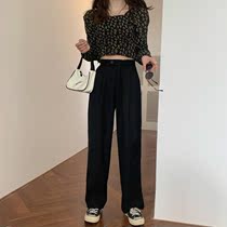 Wide leg pants Womens high waist thin hanging suit pants Loose straight casual pants Korean version of the sense of falling mopping pants trousers