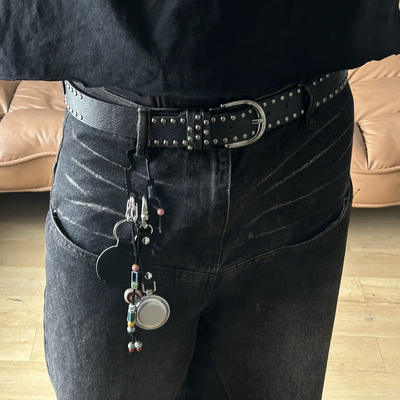 [Be careful of the cuffs]CH style niche dark opium hip-hop punk rivet belt for men and women