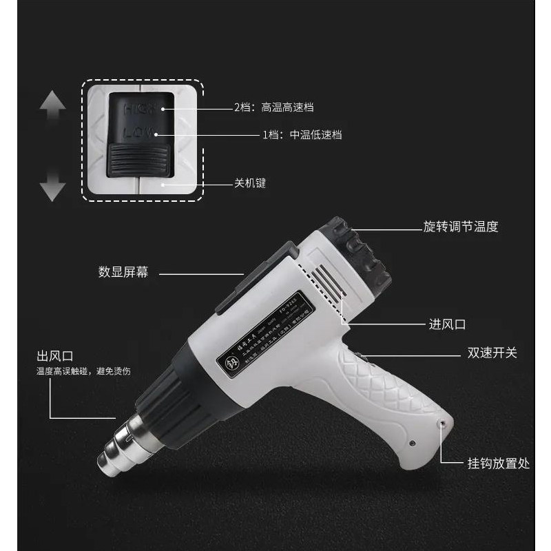 Japan Fukuoka Industrial Thermal Wind Gun Import Double Nickel Chrome Wire Big Motor Low Noise Thermoregulation Adhesive Film Welding Gun Baking Gun