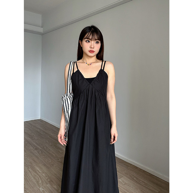 Xiwu slightly fat/street hot girl solid color suspender dress 2024 summer new large size fat mm loose and slim