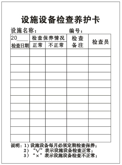 [USD 4.04] Equipment inspection card facility maintenance card ...