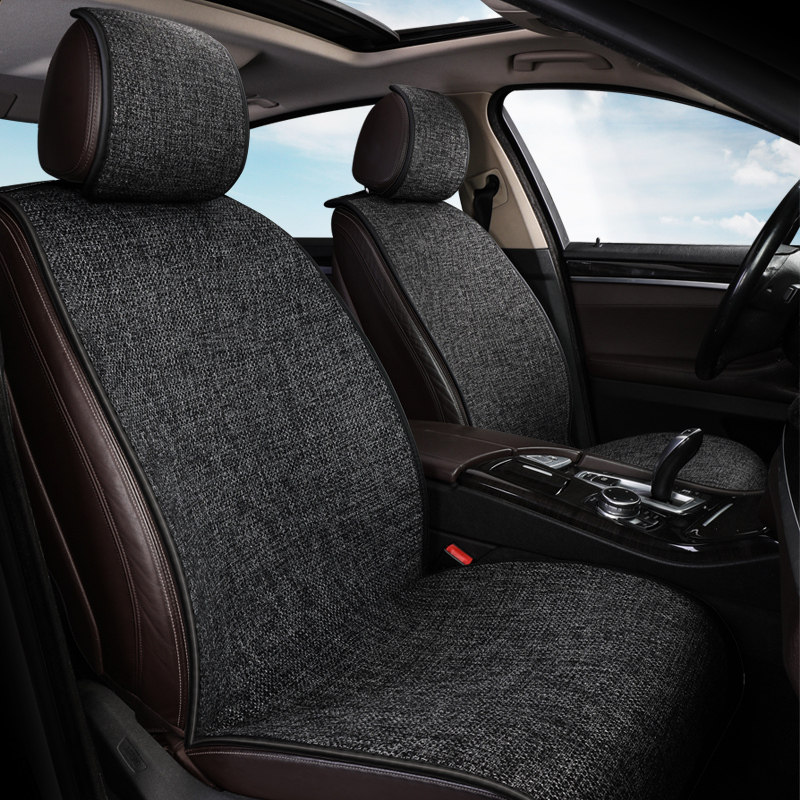 Car Seat Cover All Season Universal Breathable Cool Mat Cotton Linen Cloth Art Anti Slip Free Bundled Summer Cushion Half Bag Circumference Seat Cushion