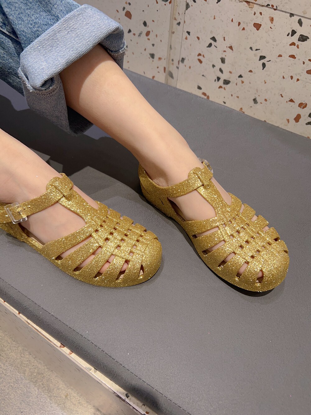Чжао*Луси в этом же моделье слива лиза ткать сандалии melissa обувь женская чалма мягкое дно Свиная клетка квартира Обувь женщина лето melissa 