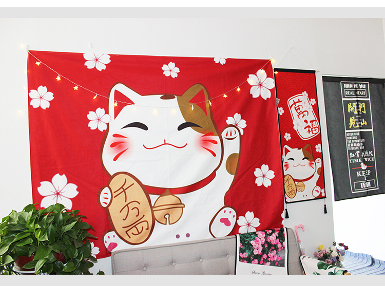 Nhật Bản may mắn mèo nền vải in phòng đầu giường tấm thảm phòng khách DIY nhà tranh nhà bếp treo vải thảm treo tường one piece