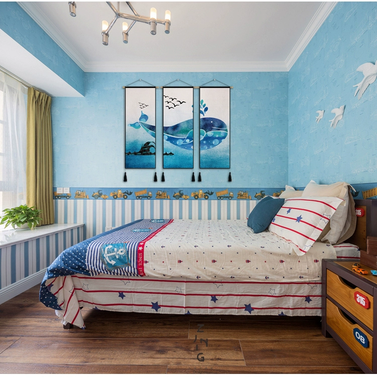 Bắc Âu tối giản ins sáng tạo cá voi sơn phòng ngủ hiên tấm thảm trẻ em phòng tường trang trí bức tranh vải nền - Tapestry thảm hoa treo tường