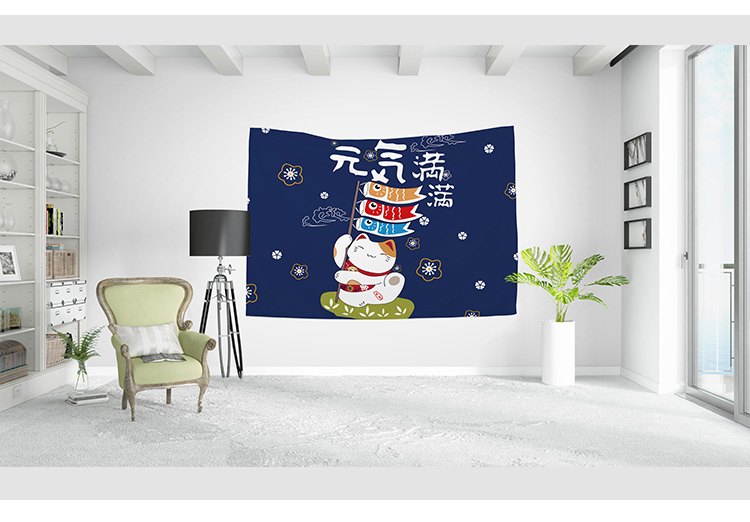 Nhật Bản may mắn mèo nền vải in phòng đầu giường tấm thảm phòng khách DIY nhà tranh nhà bếp treo vải thảm treo tường one piece