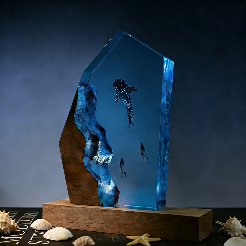 Ocean Atmosphere Lamp Desktop Whale Resin Ornament Micro Landscape Healing New Year Children's Gift Epoxy Night Light
