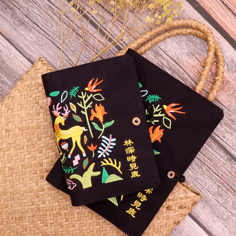Lin Shenshi sees deer Japanese original antique embroidery hand ledger A5 A6 diary cloth loose-leaf notebook