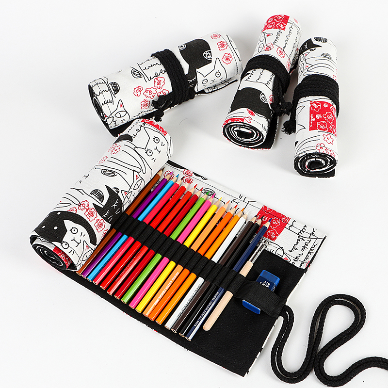 (Limited) Couple Cat Canvas Pen Curtain Large-capacity Pencil Pouch Boys and Girls Colored Pencil Sketch Storage Stationery Bag