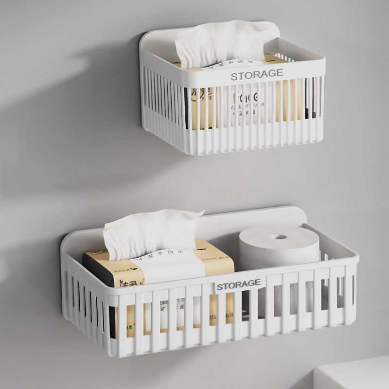 Bathroom Toilet Paper Holder, No-Drill Installation, Wall-Mounted Plastic Bathroom Drainage Basket for Toilet Paper and Tissues