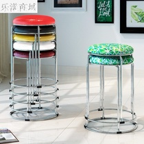 Soft leather stainless steel thickened round stools high stools diners chairs overlapping metal benches