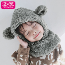Childrens cashmere hat baby autumn winter double layer thickened new male infant warm kid plush girl set head