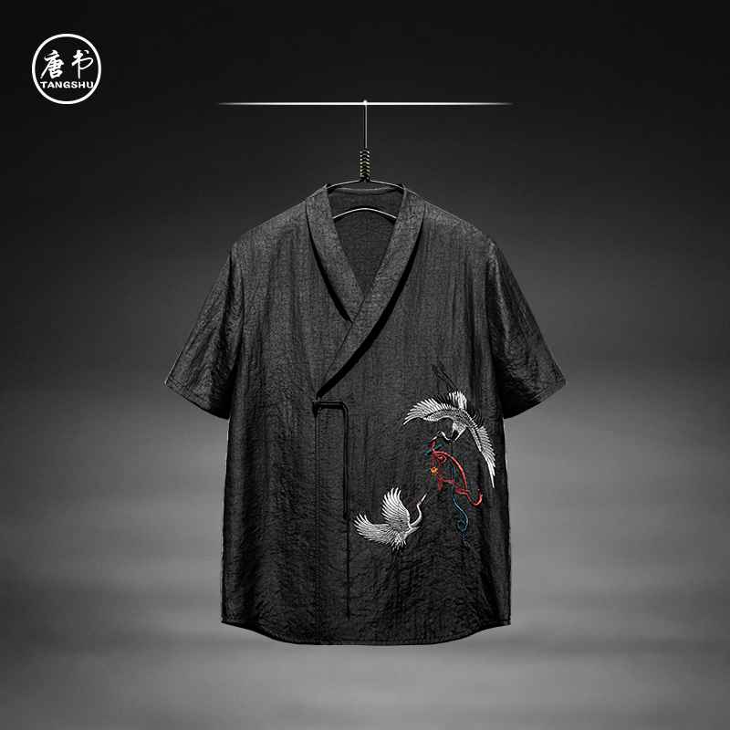 Tangshu Original Summer New Chinese-Style Short-Sleeved T-Shirt for Middle-Aged Men, Xiangyun Silk Men's Clothing, Chinese Style Loose Top, Mulberry Silk