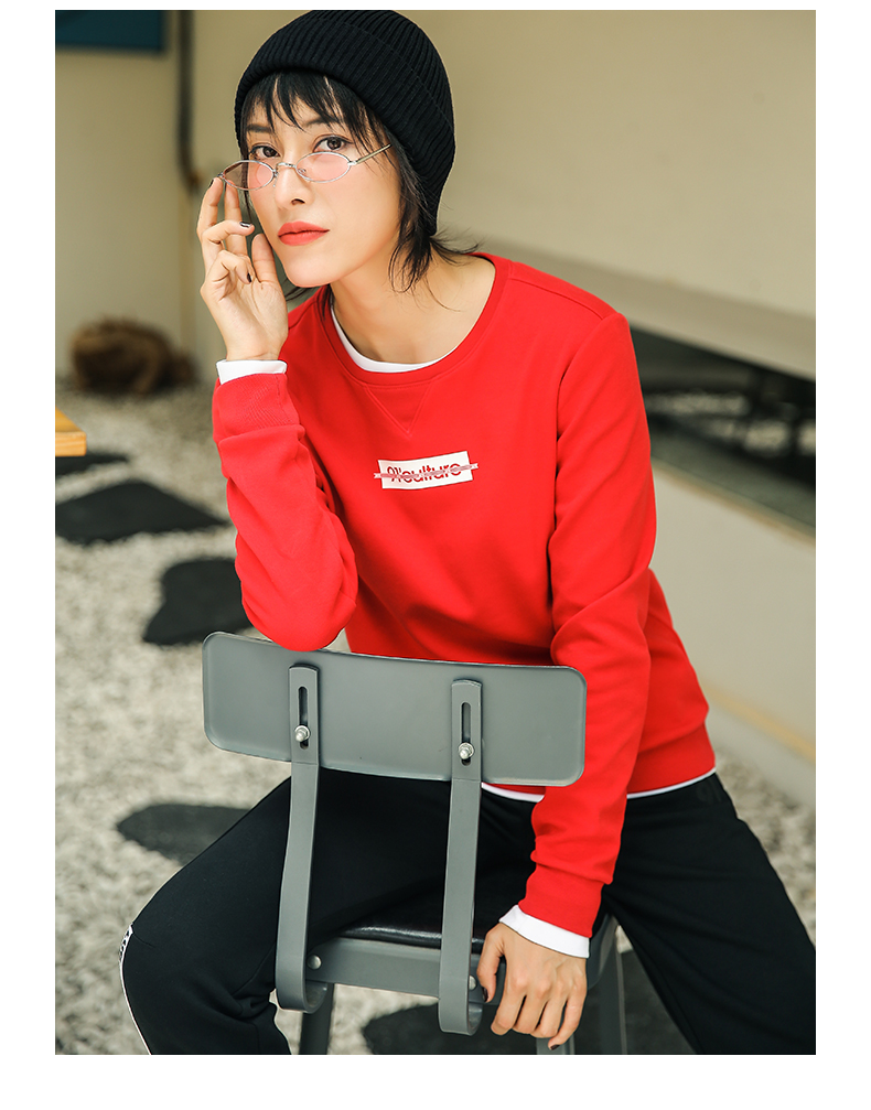 Anta áo thun nữ 2019 mùa thu mới màu rắn chính hãng áo len cổ tròn tròn nữ 16838707 - Thể thao lông cừu / jumper áo thun tay dài nam form rộng