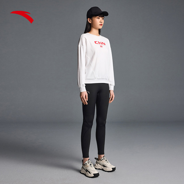 ANTA Round Neck Hoodless Sweatshirt Women 2024 Summer Sports Style Knitted Top Casual Bottoming Shirt Outlet