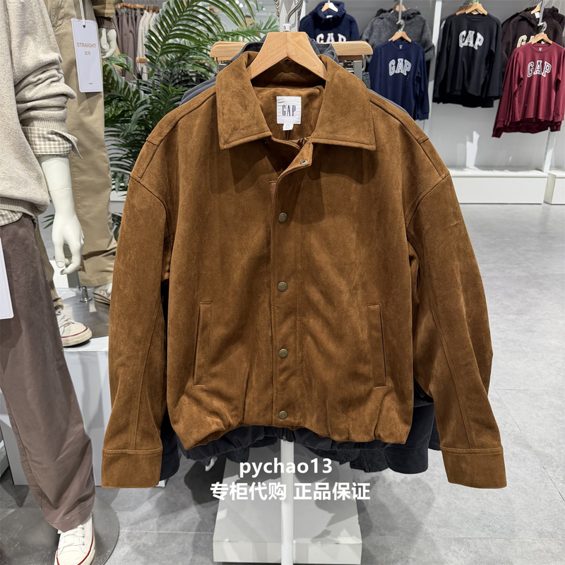 [Cheng Yi Endorsement] Gap Men's 2026 Autumn New Square Logo Turn-Down Collar Faux Suede Jacket 1Jk623008
