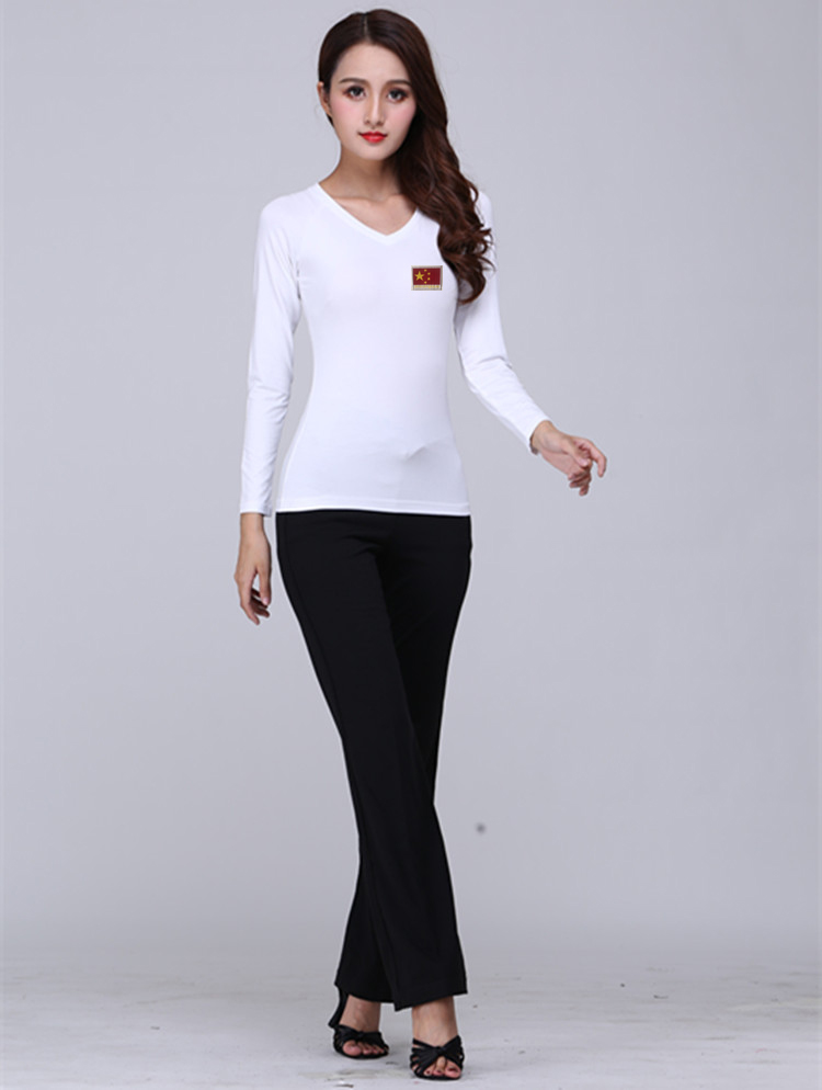 Ladies Latin Modern Square Tiêu chuẩn quốc gia Thủy thủ Trang phục Khiêu vũ Áo dài tay V Vòng cổ áo cao Cờ đỏ - Khiêu vũ / Thể dục nhịp điệu / Thể dục dụng cụ giày ballet mũi cứng