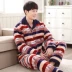 Mùa thu và mùa đông đồ ngủ ấm áp dày ba lớp cộng với nhung san hô flannel trung niên nam cotton len nhà quần áo